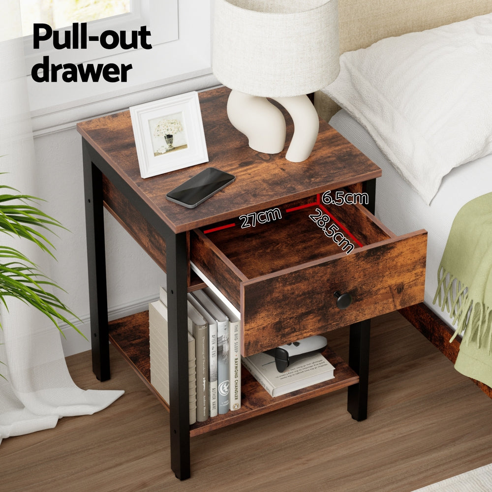 Artiss Bedside Table Nightstand 1 Drawer Shelves Walnut FURNI-L-BS06-WAL