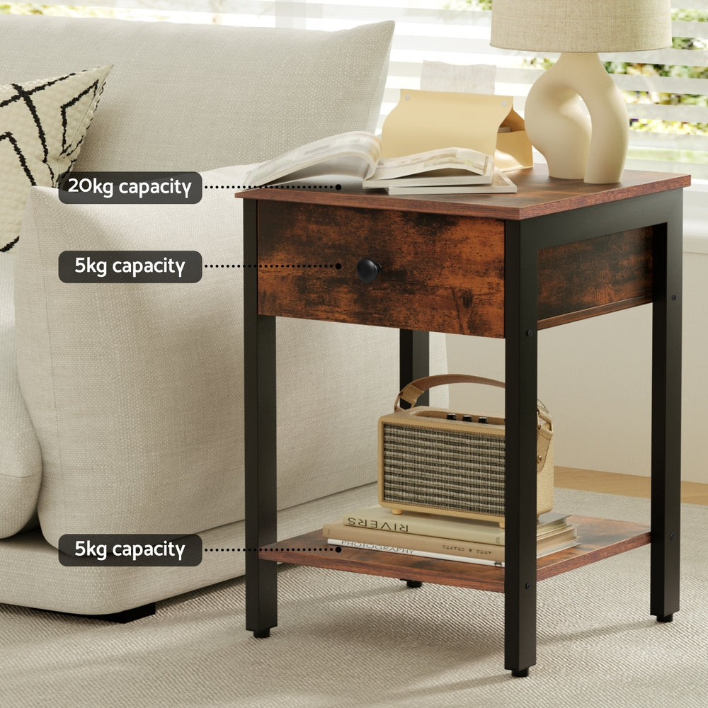 Artiss Bedside Table Nightstand 1 Drawer Shelves Walnut FURNI-L-BS06-WAL