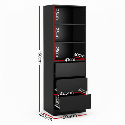 Artiss 3 Chest of Drawers Tallboy Cabinet Black FURNI-L-CDR-3D3S-BK-AB