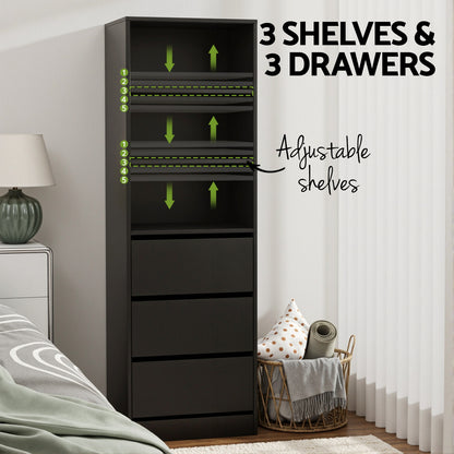 Artiss 3 Chest of Drawers Tallboy Cabinet Black FURNI-L-CDR-3D3S-BK-AB