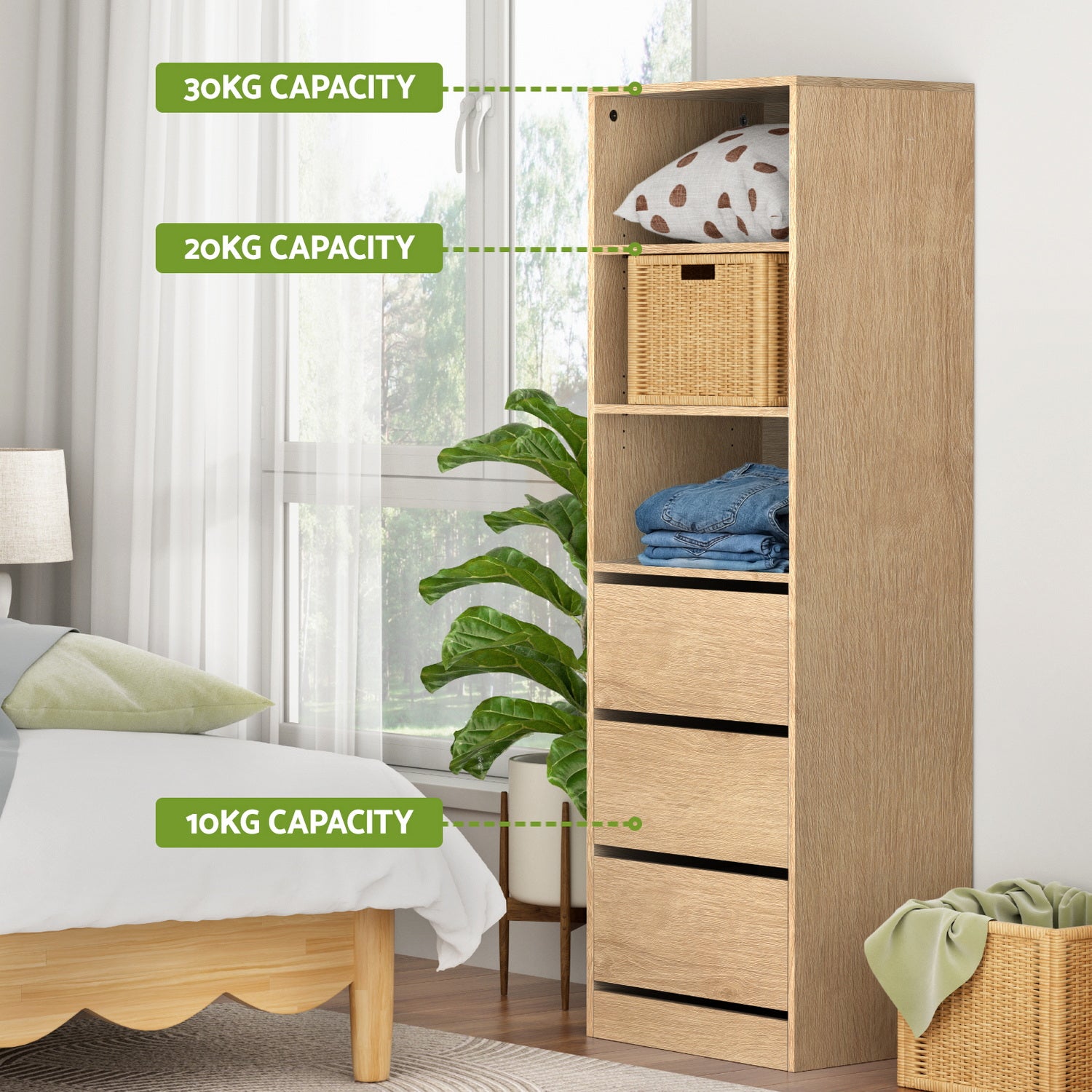 Artiss 3 Chest of Drawers Tallboy Cabinet Pine FURNI-L-CDR-3D3S-WD-AB