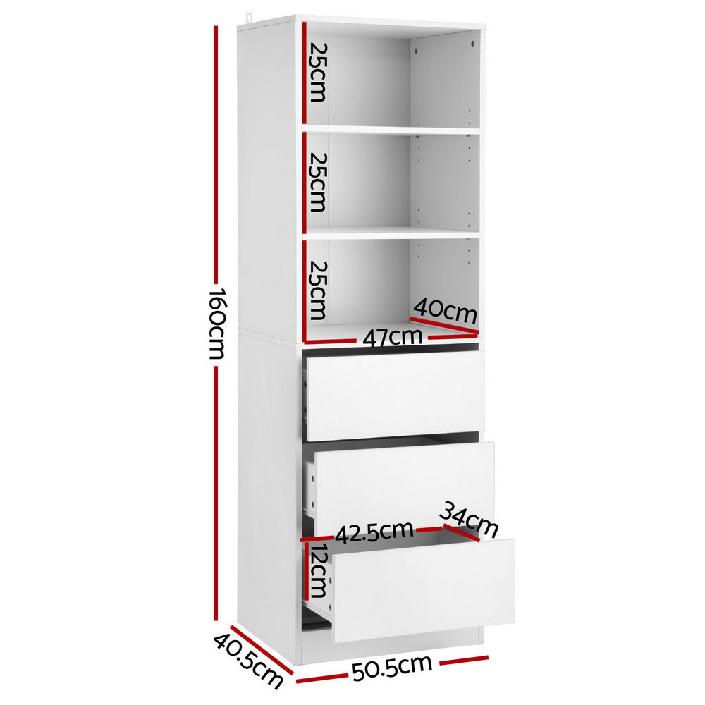 Artiss 3 Chest of Drawers Tallboy Cabinet White FURNI-L-CDR-3D3S-WH-AB