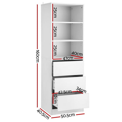 Artiss 3 Chest of Drawers Tallboy Cabinet White FURNI-L-CDR-3D3S-WH-AB