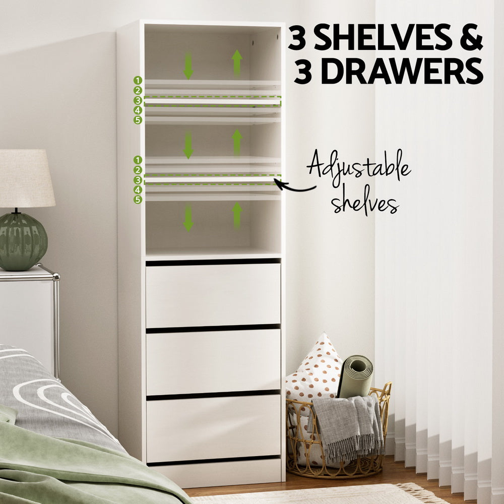 Artiss 3 Chest of Drawers Tallboy Cabinet White FURNI-L-CDR-3D3S-WH-AB