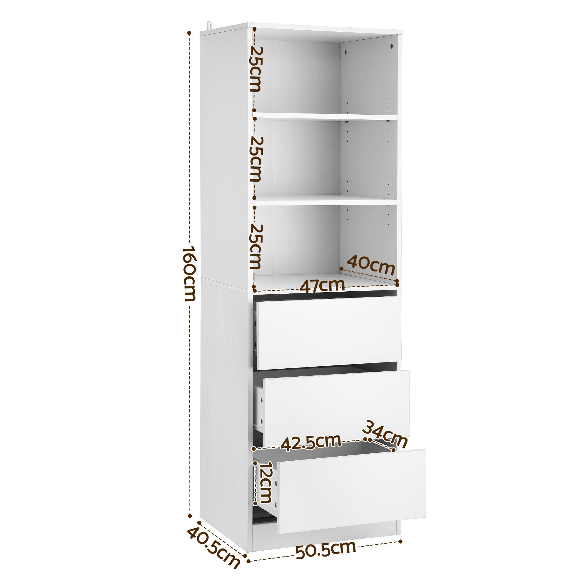 Artiss 2x Chest of 3 Drawers Tallboy Cabinet White FURNI-L-CDR-3D3S-WHX2