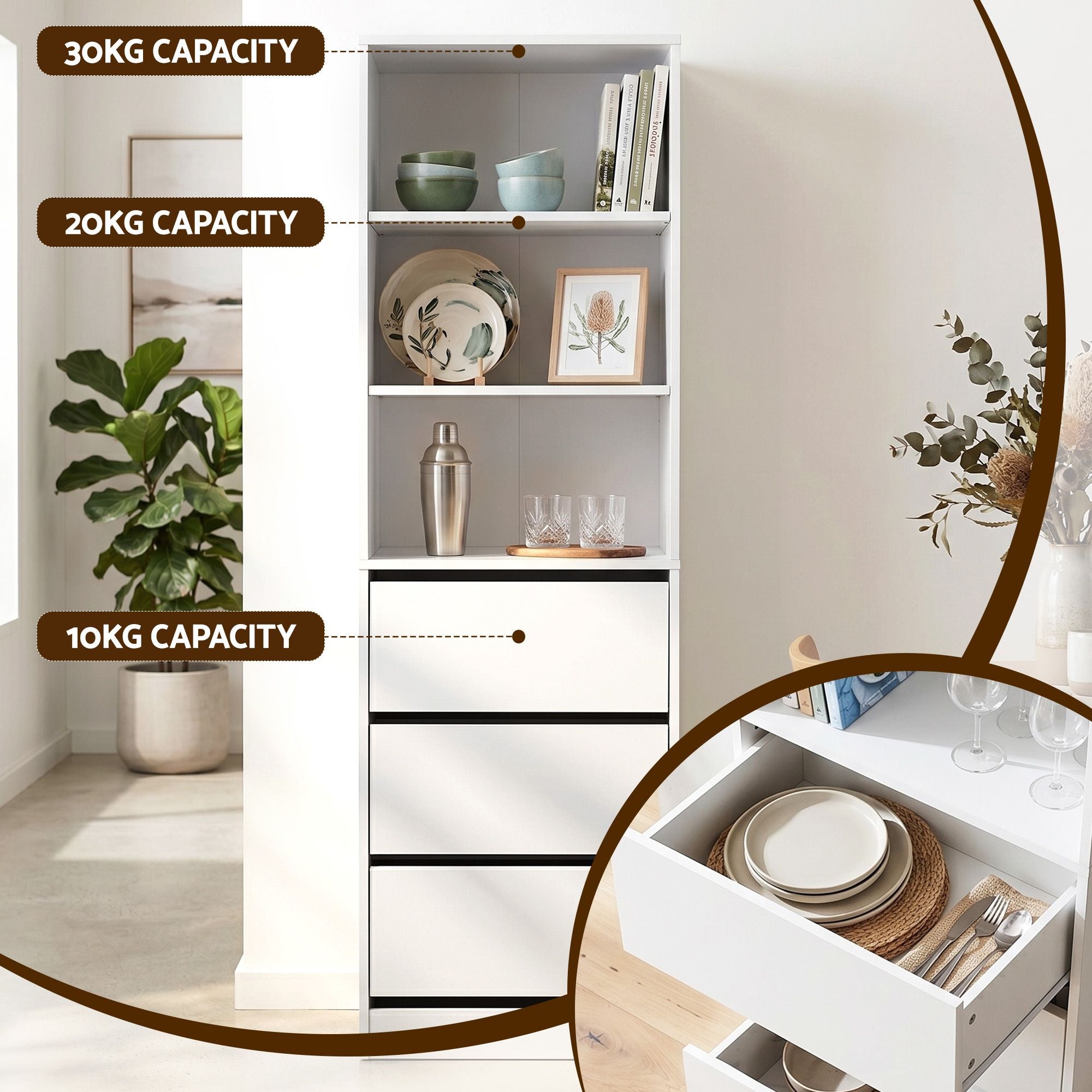 Artiss 2x Chest of 3 Drawers Tallboy Cabinet White FURNI-L-CDR-3D3S-WHX2