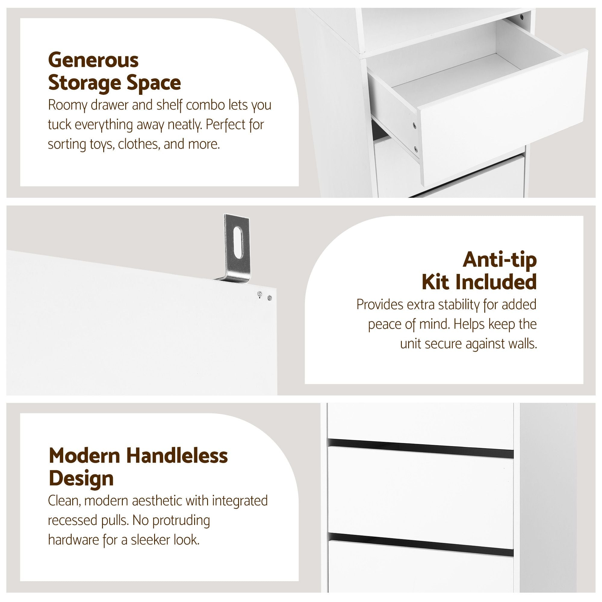 Artiss 2x Chest of 3 Drawers Tallboy Cabinet White FURNI-L-CDR-3D3S-WHX2