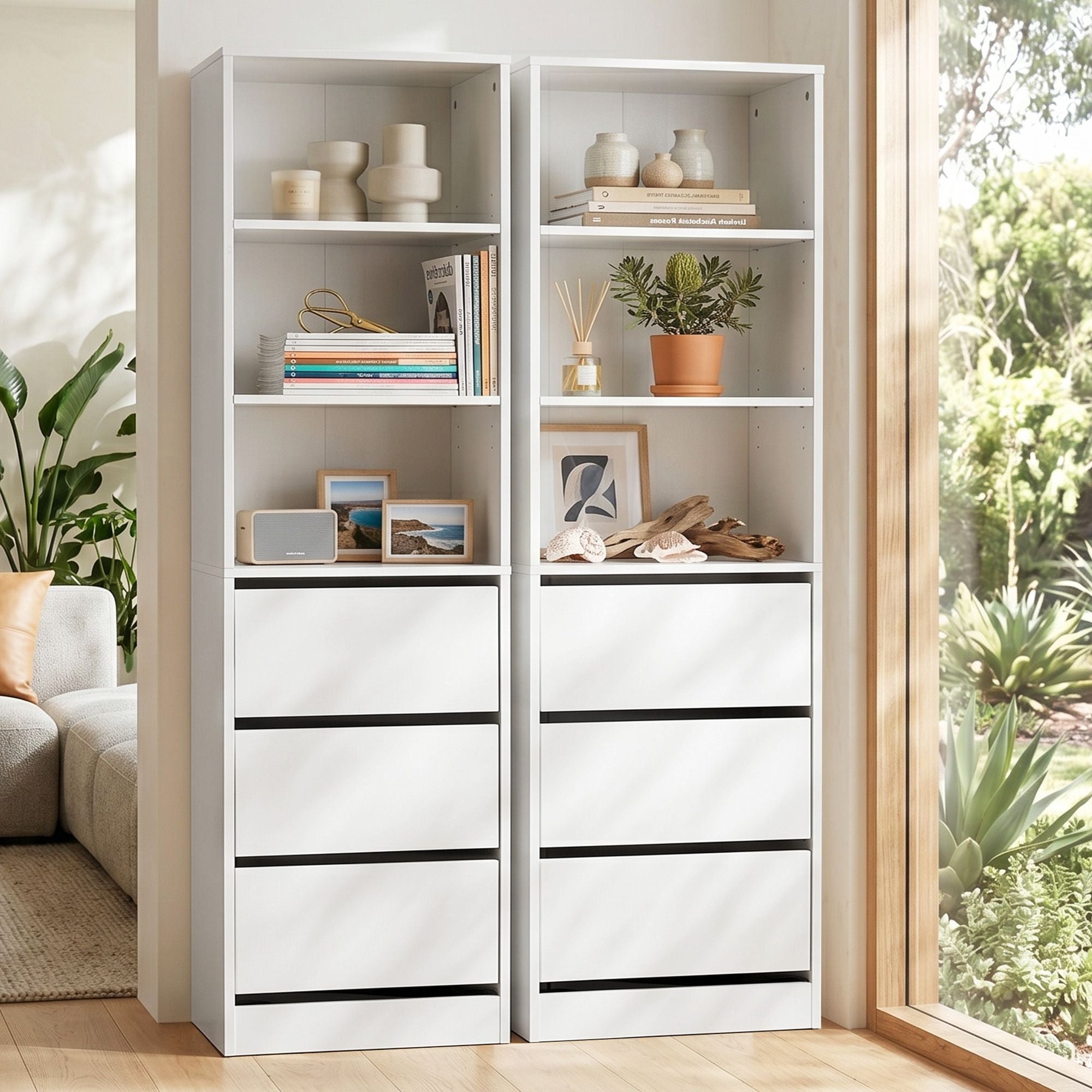 Artiss 2x Chest of 3 Drawers Tallboy Cabinet White FURNI-L-CDR-3D3S-WHX2