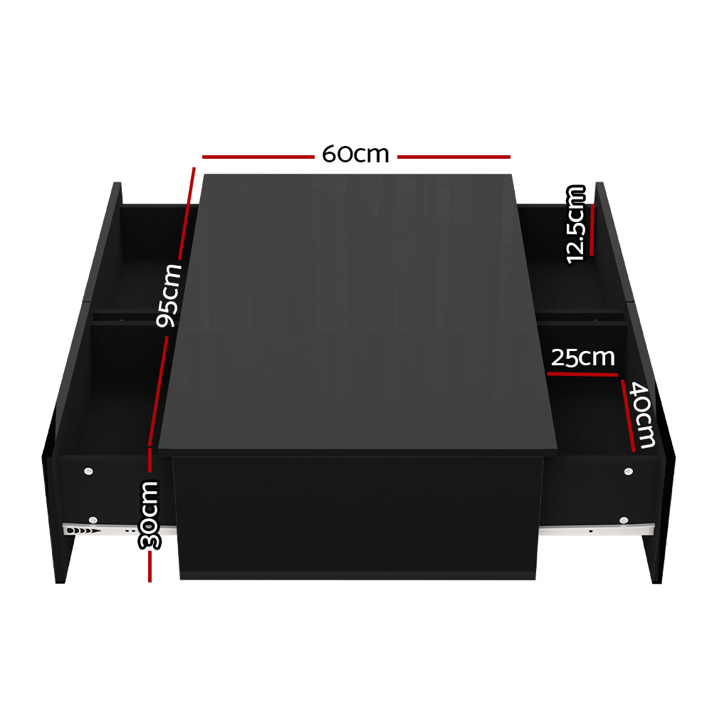 Artiss Coffee Table 4 Drawers Black Trevi FURNI-L-COF01-BK-AB