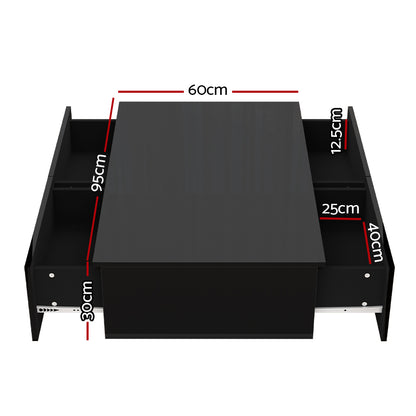 Artiss Coffee Table 4 Drawers Black Trevi FURNI-L-COF01-BK-AB
