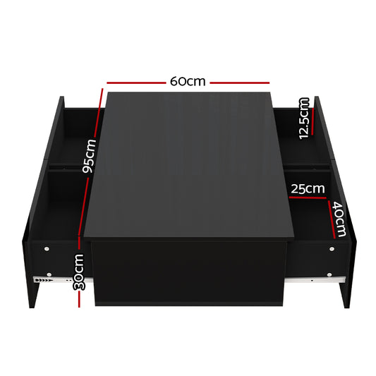 Artiss Coffee Table 4 Drawers Black Trevi FURNI-L-COF01-BK-AB