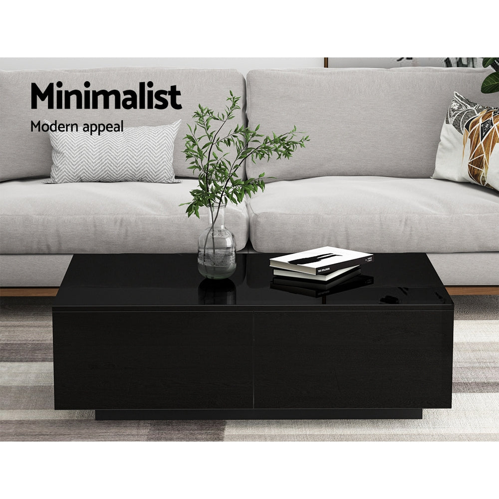 Artiss Coffee Table 4 Drawers Black Trevi FURNI-L-COF01-BK-AB