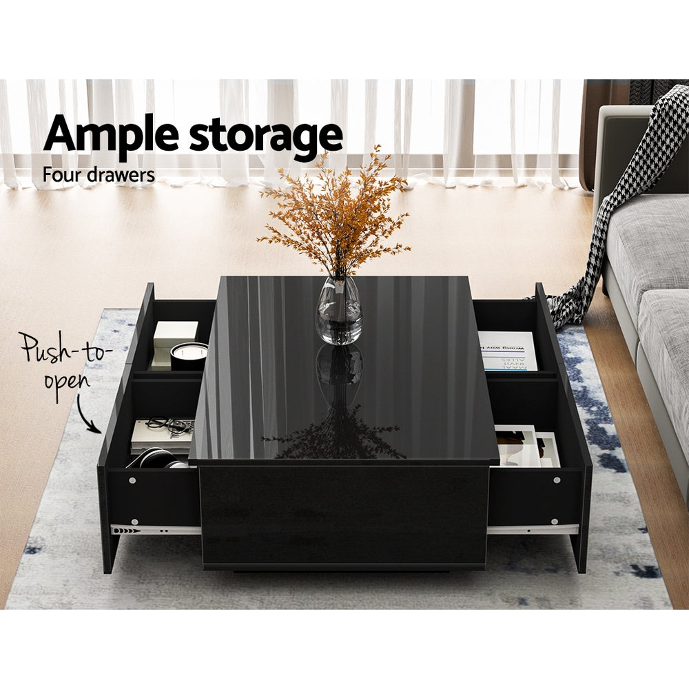 Artiss Coffee Table 4 Drawers Black Trevi FURNI-L-COF01-BK-AB