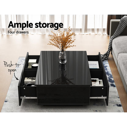 Artiss Coffee Table 4 Drawers Black Trevi FURNI-L-COF01-BK-AB