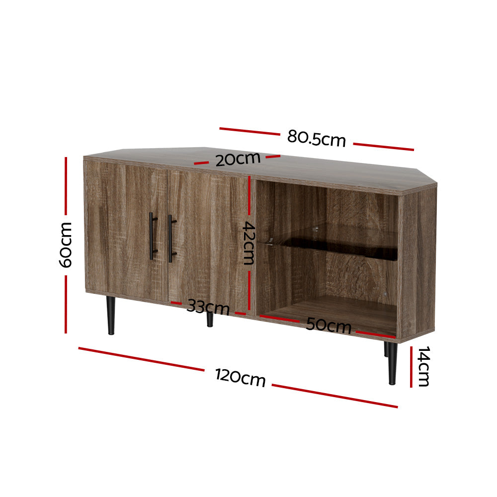 Artiss Corner Entertainment Unit Stand TV Cabinet Open Storage Shelf 120CM FURNI-L-COR01-TV121-WD-AB