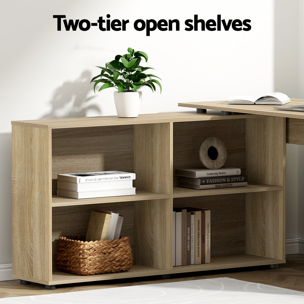 Artiss Computer Desk Bookshelf Oak 130CM FURNI-L-DESK01-WD-AB