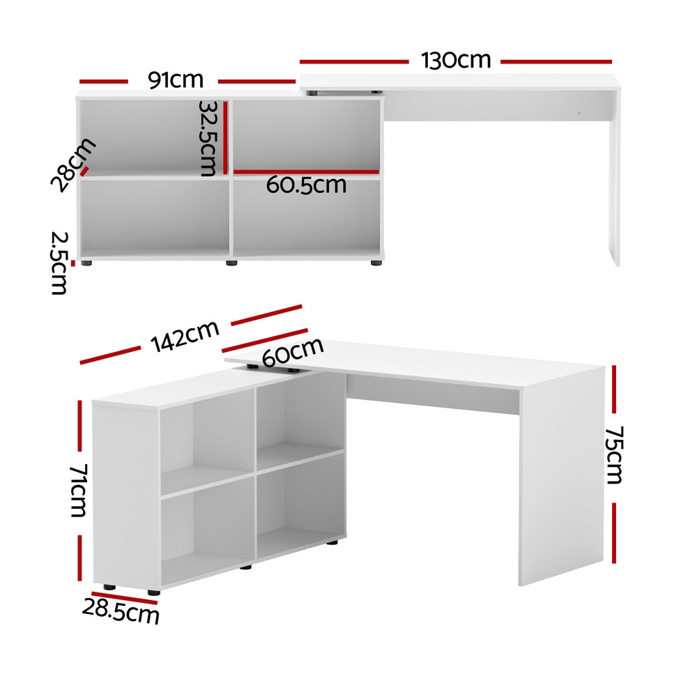 Artiss Computer Desk Bookshelf White 130CM FURNI-L-DESK01-WH-AB