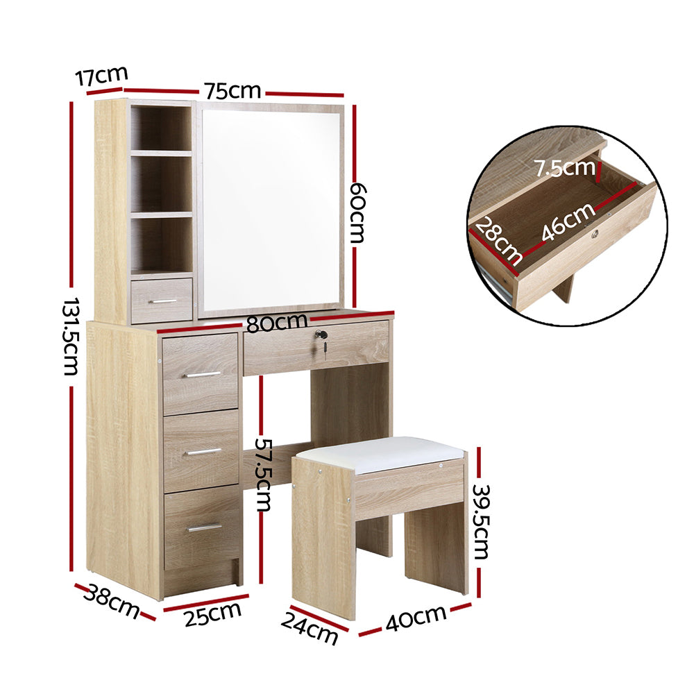 Artiss Dressing Table Stool Set Sliding Mirror Oak Diane FURNI-L-DRESS02-WD-AB