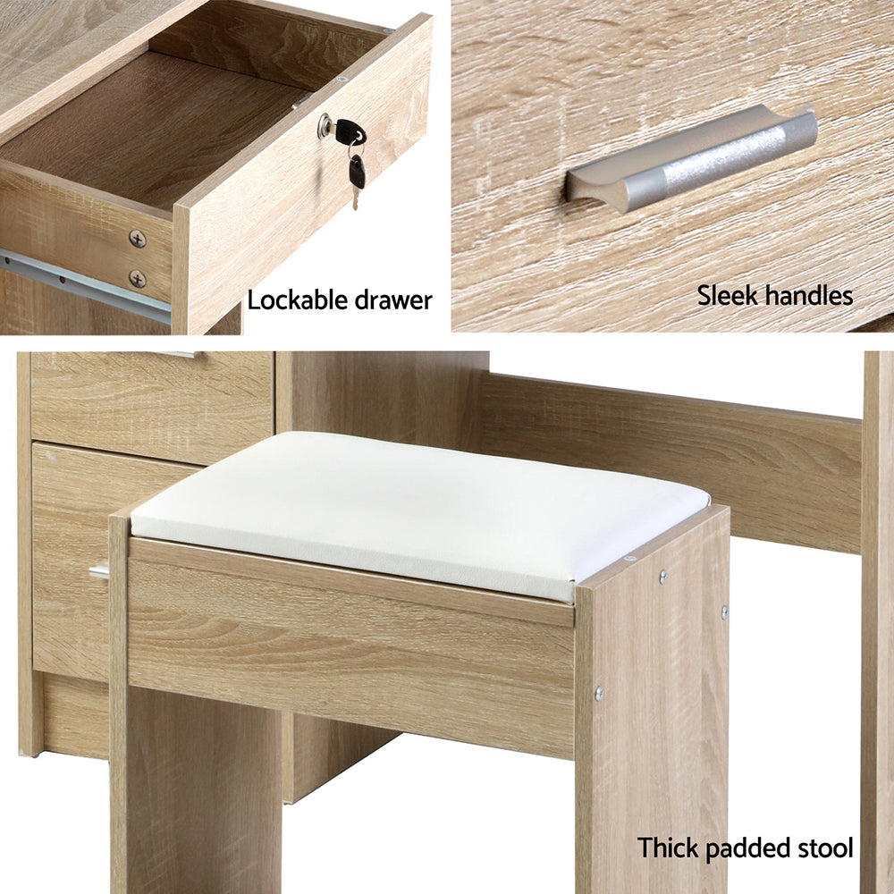 Artiss Dressing Table Stool Set Sliding Mirror Oak Diane FURNI-L-DRESS02-WD-AB