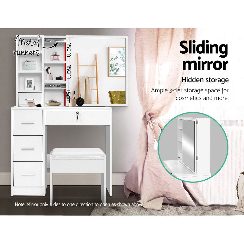 Artiss Dressing Table Stool Set Sliding Mirror White Diane FURNI-L-DRESS02-WH-AB