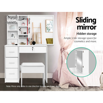 Artiss Dressing Table Stool Set Sliding Mirror White Diane FURNI-L-DRESS02-WH-AB