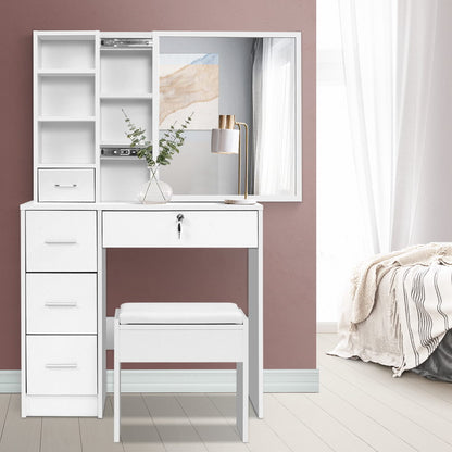 Artiss Dressing Table Stool Set Sliding Mirror White Diane FURNI-L-DRESS02-WH-AB
