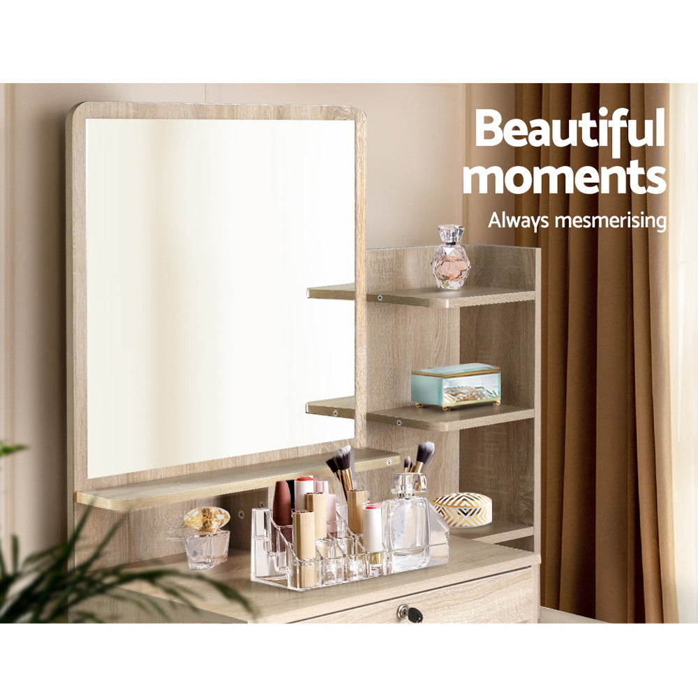 Artiss Dressing Table Stool Set 4 Drawers Oak FURNI-L-DRESS03-WD-AB