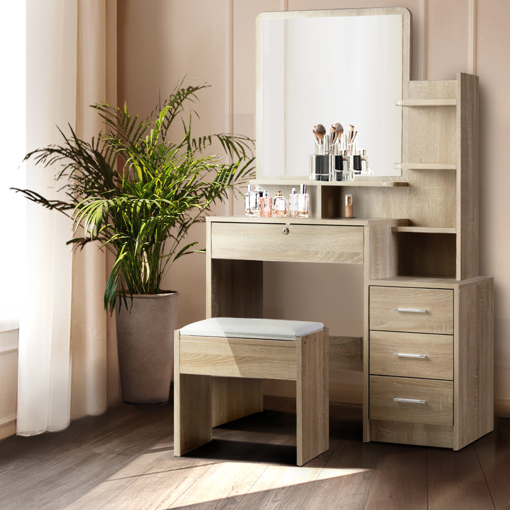 Artiss Dressing Table Stool Set 4 Drawers Oak FURNI-L-DRESS03-WD-AB