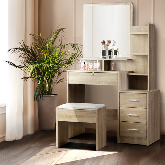 Artiss Dressing Table Stool Set 4 Drawers Oak FURNI-L-DRESS03-WD-AB