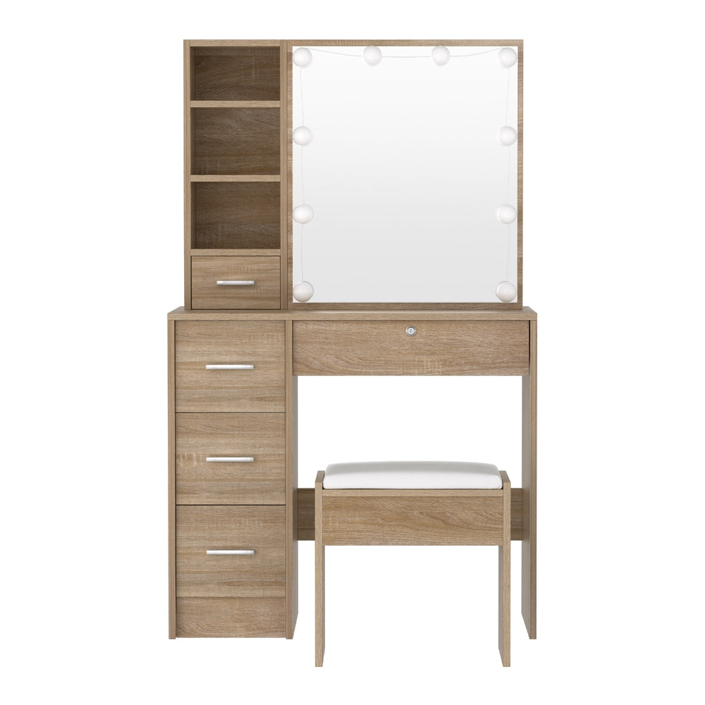 Artiss Dressing Table Set Stool 10 Led Bulbs Wood FURNI-L-DRESS05-LED-WD-AB