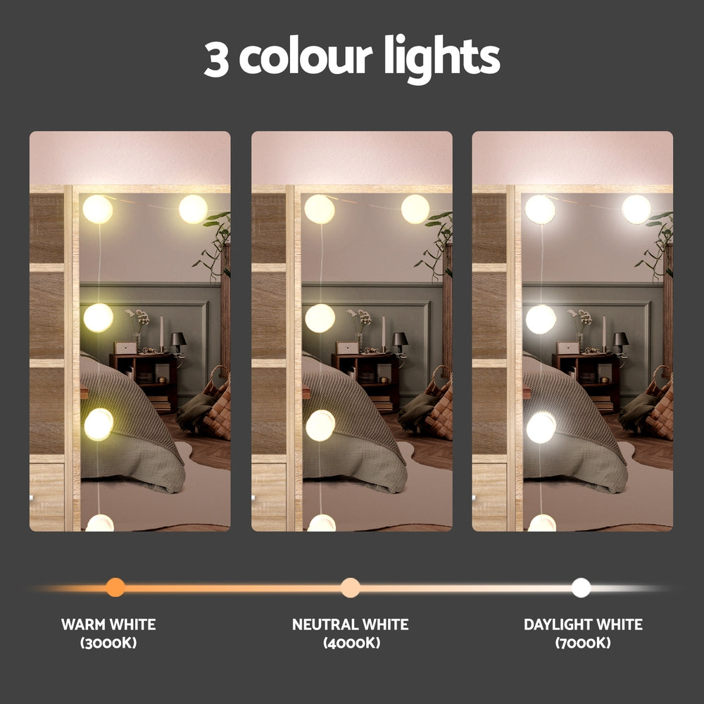 Artiss Dressing Table Set Stool 10 Led Bulbs Wood FURNI-L-DRESS05-LED-WD-AB