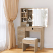 Artiss Dressing Table Set Stool 10 Led Bulbs Wood FURNI-L-DRESS05-LED-WD-AB