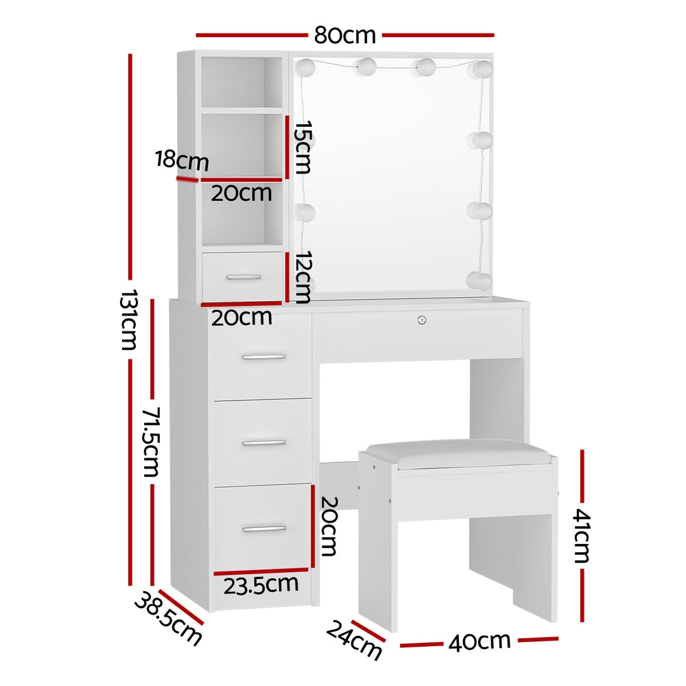 Artiss Dressing Table Set Stool 10 Led Bulbs White Dylan FURNI-L-DRESS05-LED-WH-AB