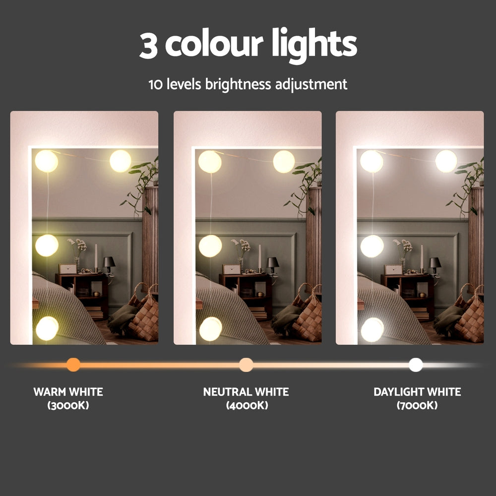 Artiss Dressing Table Set Stool 10 Led Bulbs White FURNI-L-DRESS06-LED-WH-AB