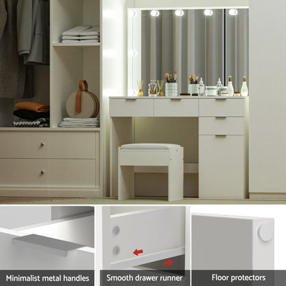 Artiss Dressing Table Set Stool 10 Led Bulbs White FURNI-L-DRESS06-LED-WH-AB