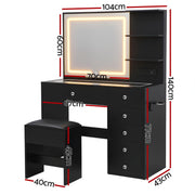 Artiss Dressing Table LED Vanity Desk Set Stool Black FURNI-L-DRESS07-BK-AB