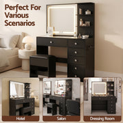 Artiss Dressing Table LED Vanity Desk Set Stool Black FURNI-L-DRESS07-BK-AB