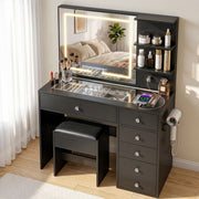 Artiss Dressing Table LED Vanity Desk Set Stool Black FURNI-L-DRESS07-BK-AB