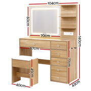 Artiss Dressing Table LED Vanity Desk Set Stool Wood FURNI-L-DRESS07-WD-AB