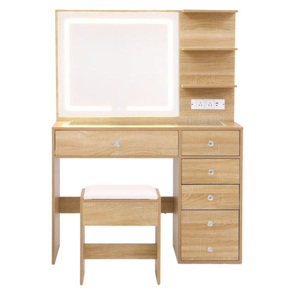 Artiss Dressing Table LED Vanity Desk Set Stool Wood FURNI-L-DRESS07-WD-AB