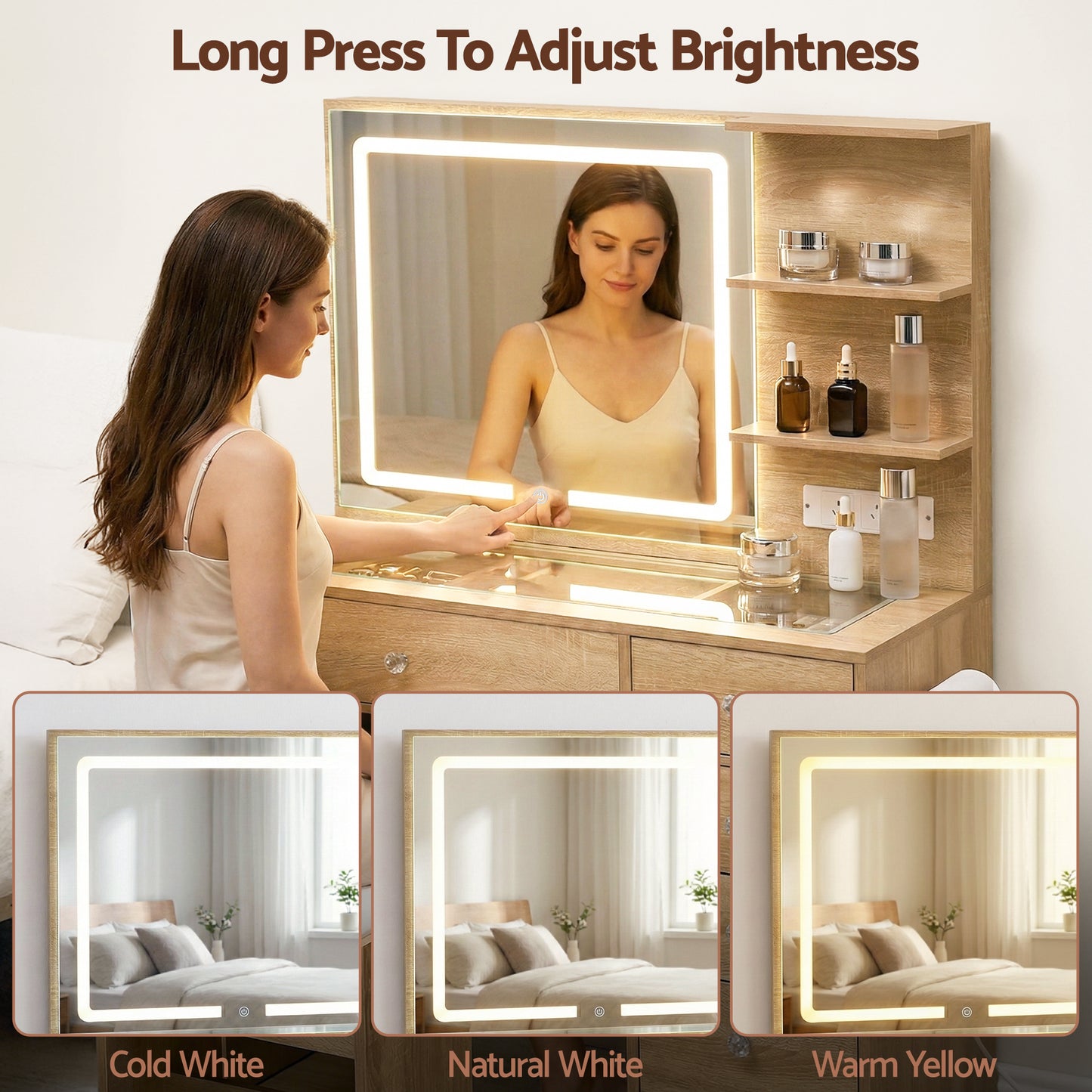 Artiss Dressing Table LED Vanity Desk Set Stool Wood FURNI-L-DRESS07-WD-AB