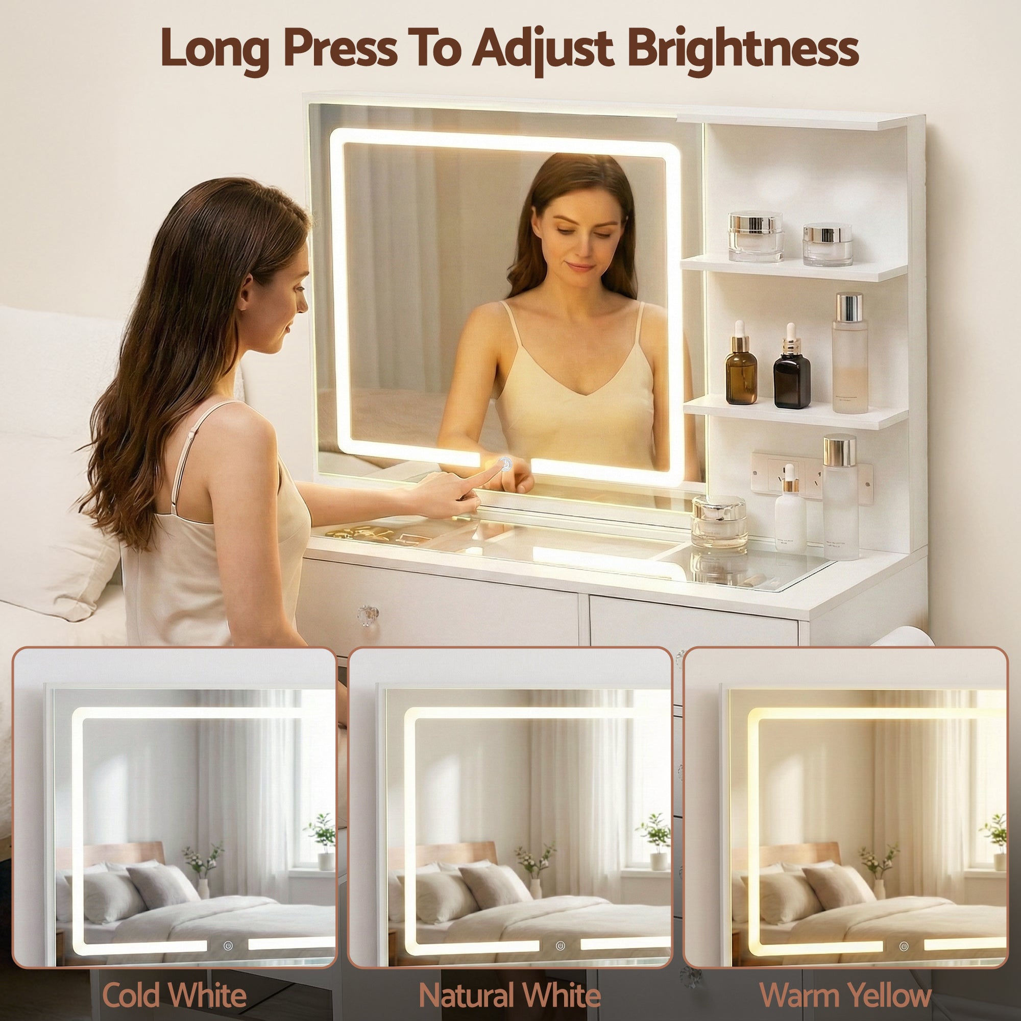 Artiss Dressing Table LED Vanity Desk Set Stool White FURNI-L-DRESS07-WH-AB