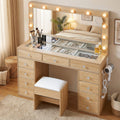 Artiss Dressing Table Vanity Desk Set Stool LED Bulbs Wood FURNI-L-DRESS08-WD-ABC