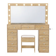 Artiss Dressing Table Vanity Desk Set Stool LED Bulbs Wood FURNI-L-DRESS08-WD-ABC