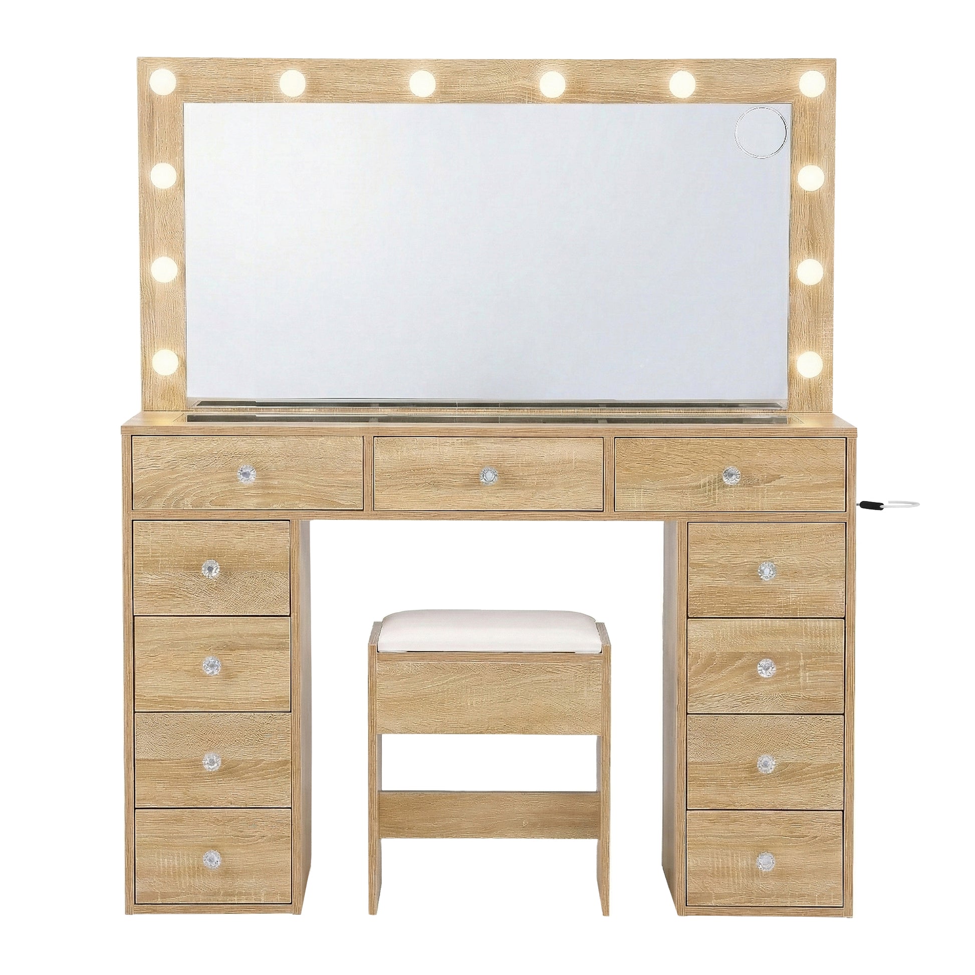 Artiss Dressing Table Vanity Desk Set Stool LED Bulbs Wood FURNI-L-DRESS08-WD-ABC