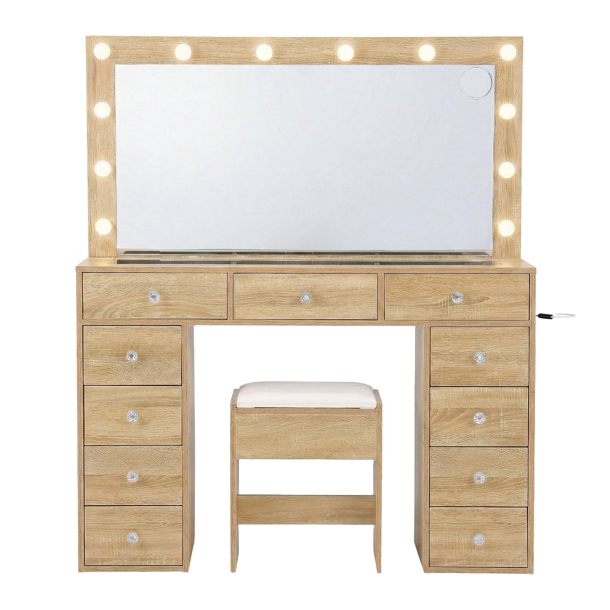 Artiss Dressing Table Vanity Desk Set Stool LED Bulbs Wood FURNI-L-DRESS08-WD-ABC