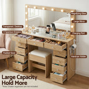 Artiss Dressing Table Vanity Desk Set Stool LED Bulbs Wood FURNI-L-DRESS08-WD-ABC