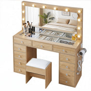 Artiss Dressing Table Vanity Desk Set Stool LED Bulbs Wood FURNI-L-DRESS08-WD-ABC