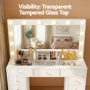 Artiss Dressing Table Vanity Desk Set Stool LED Bulbs White FURNI-L-DRESS08-WH-ABC