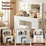 Artiss Dressing Table Vanity Desk Set Stool LED Bulbs White FURNI-L-DRESS08-WH-ABC